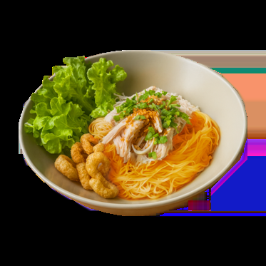 หมี่ผัดไก่ฉีกซอสซุปไก่