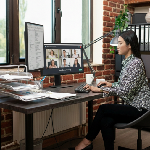 ตอนประชุมออนไลน์ยาวๆ ทำงานหลายหน้าจอ